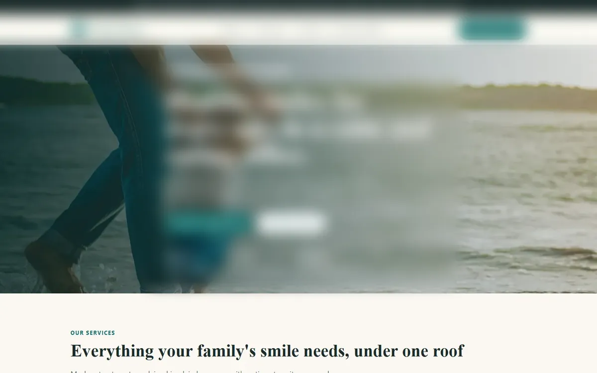 Free homepage concept for a family dentistry in USA, business details blurred