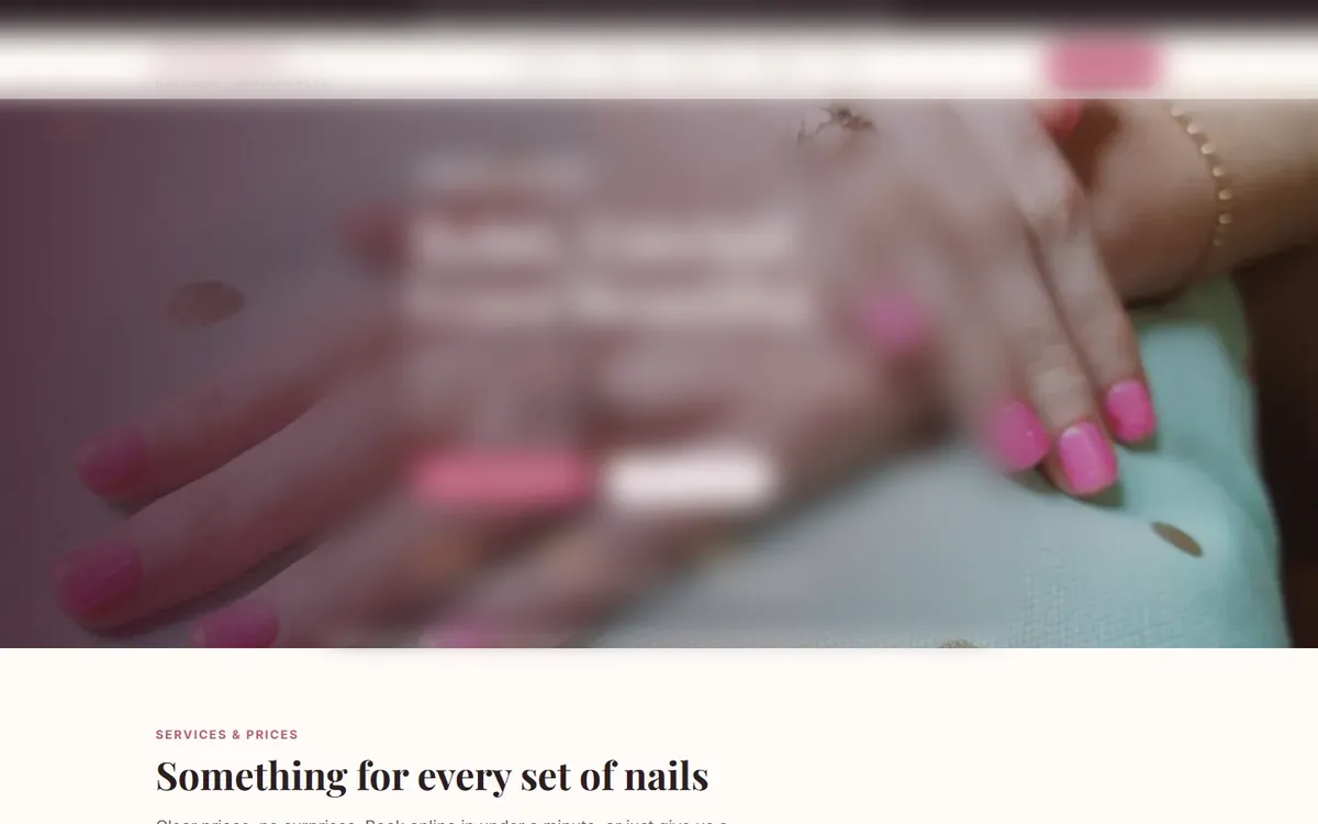 Free homepage concept for a nail spa in USA, business details blurred